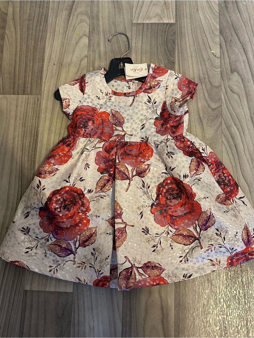 Cath Kidston Baby Girl Dress 6-12 Mo Jacquard Rose Party Floral Red Cream Girly